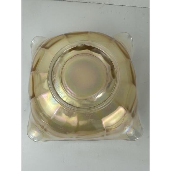 VTG Fall Decor Orange Iridescent Square Carnival Glass Bowl 7" - Picture 6 of 6